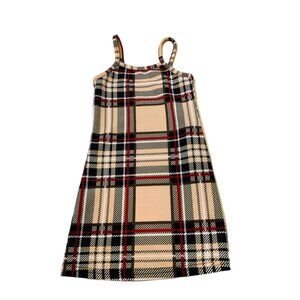SHEIN Girls Tan Plaid Spaghetti Strap Dress Fitted 2T